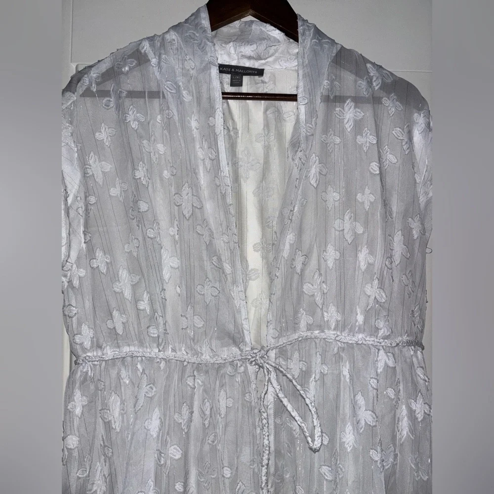 Kate & Mallory Embroided Floral White Cover Up Swim Midi Dress Women L/XL Resort